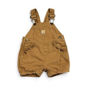 Carhartt Baby Girls Overalls 6M Brown Canvas Ruffle Shortall Bubble Romper